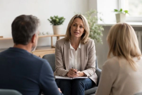 Couple discussing financial arrangement , pensions in divorce Portsmouth